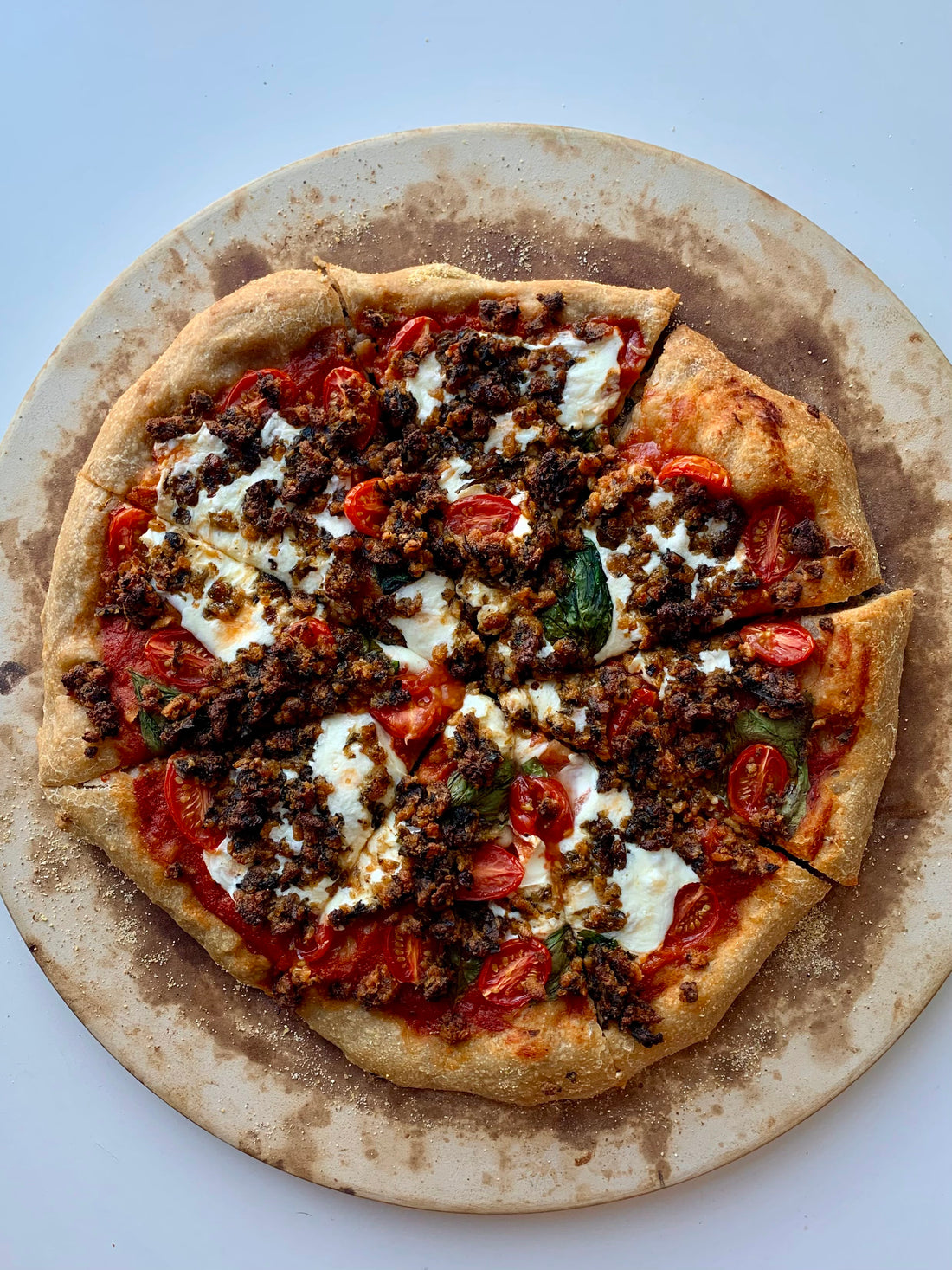 Pizza Margherita with Kelp Burger Ground Meat Crumbles